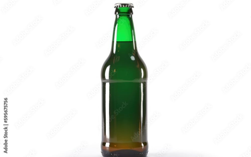 Green bottle of beer with a gold cap isolated on a white background alcohol beer mockup Generative AI Green bottle of beer with a gold cap isolated on a white background alcohol beer mockup Generative AI
