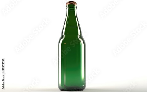 Green bottle of beer with a gold cap isolated on a white background alcohol beer mockup Generative AI