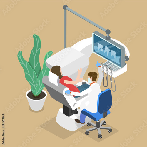 3D Isometric Flat Vector Conceptual Illustration of Orthodonist, Dental Xray of Teeth