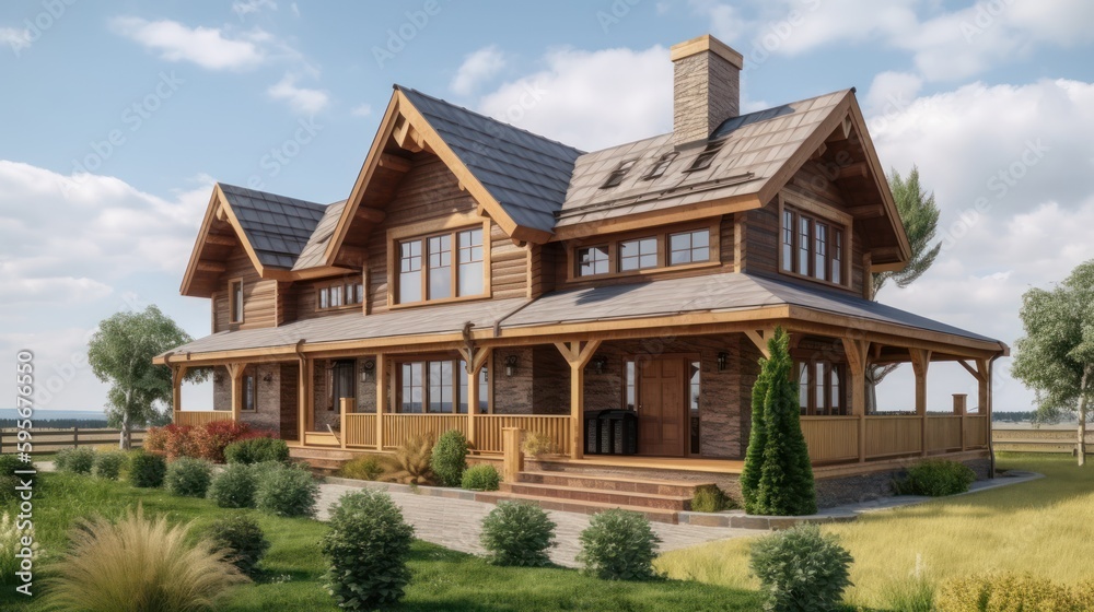 Country exterior house design in daytime golden hour generative ai Country exterior house design in daytime golden hour generative ai