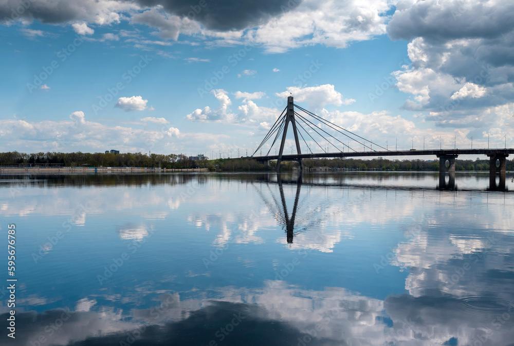 Kyiv 2023. Reflection on the surface of the flooded Dnipro