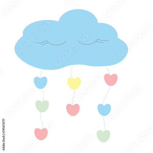 cartoon sleepy cloud flat design with hearts
