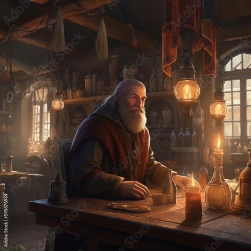 Innkeeper in his Inn or Tavern Medieval Fantasy RPG Character Illustration [Generative AI]