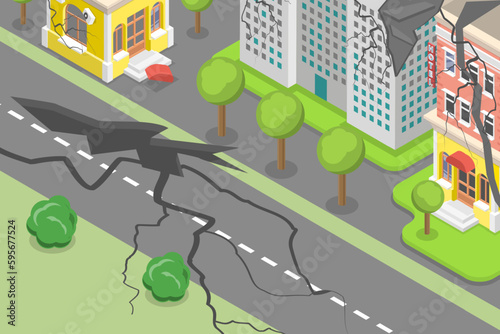 3D Isometric Flat Vector Conceptual Illustration of Earthquake Destruction, Hatural Disaster or Cataclysm