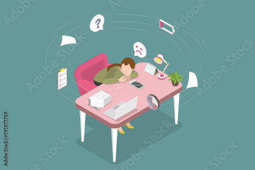 3D Isometric Flat Vector Conceptual Illustration of Witing for a Call, Sad Unhappy Woman