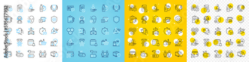 Vector icons set of Frying pan, Delivery insurance and Clipboard line icons pack for web with Wrong file, Alarm clock, Windmill turbine outline icon. Checkbox, Fitness water, Qr code pictogram. Vector