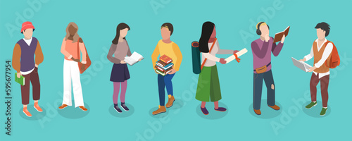 3D Isometric Flat Vector Conceptual Illustration of Modern Students, Teenagers in Casual Outfit