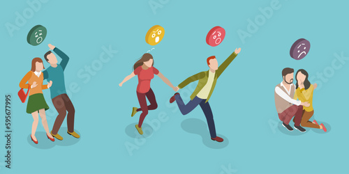3D Isometric Flat Vector Set of Frightened People, Fleeing in Panic Persons