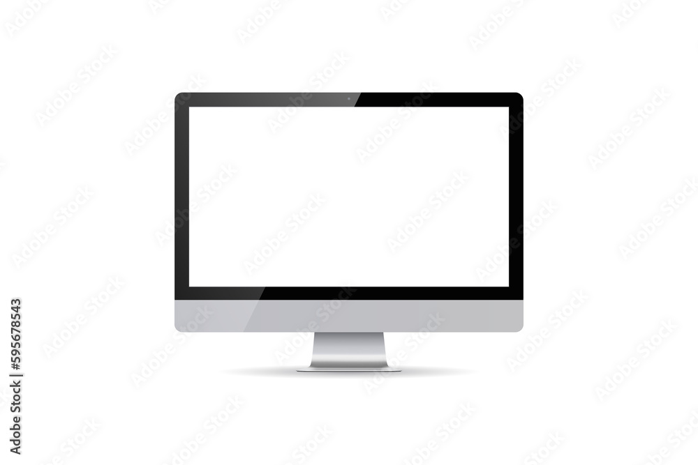 Realistic monitor on transparent background, with transparent screen. Png illustration.