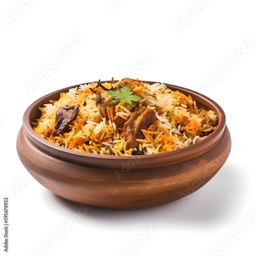 Indian Dum Biriyani in white background , Dum biriyani in isolated white background 