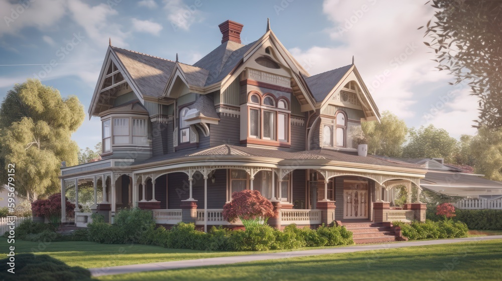 Victorian exterior house design in daytime golden hour generative ai