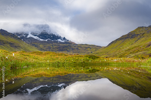 Wonderful landscape accross icelandic mountains, volcanic landscape, Western Iceland