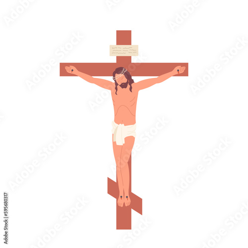 Jesus Christ crucified on cross isolated on white background, Bible and holy characters concept photo