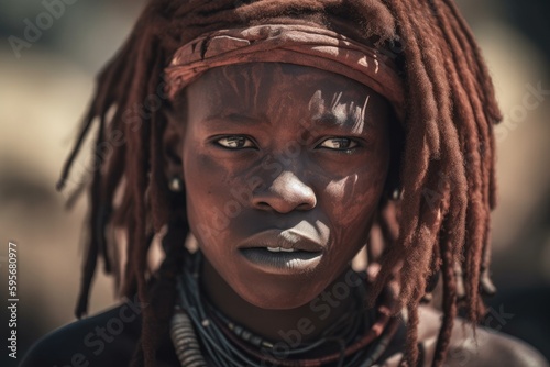 African Himba Tribe  . Tradition portrait Woman Generative AI © ChaoticMind