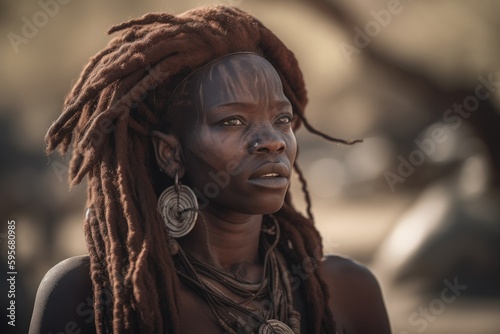 African Himba Tribe . Tradition portrait Woman Generative AI