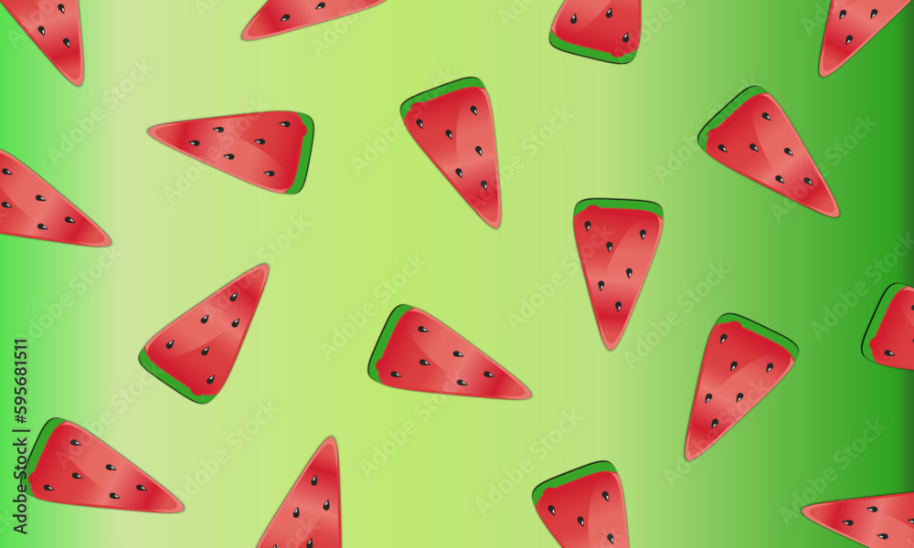 Refreshing summer pattern made of fresh watermelons on a green background Refreshing summer pattern made of fresh watermelons on a green background