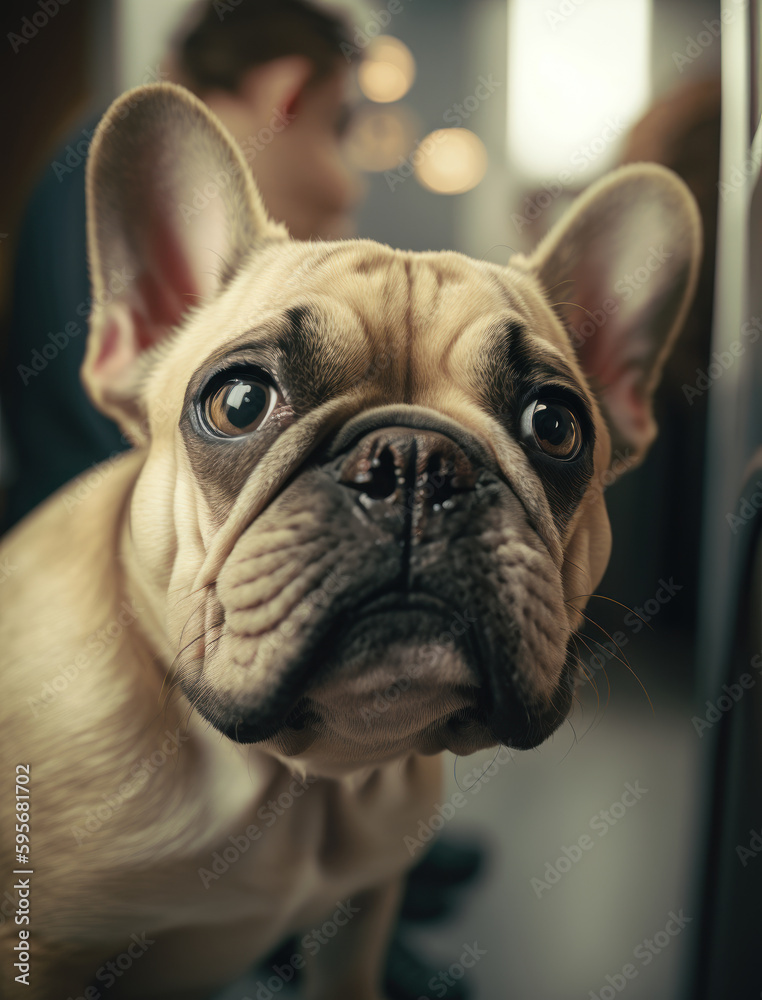 close up portrait of a Frightened french bulldog in the veterinarian office. Waiting for vaccination. AI generative