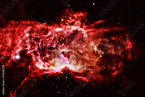 A bright red galaxy in space. Elements of this image furnished NASA.