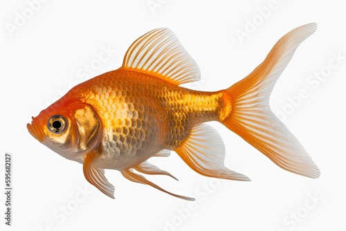 goldfish swimming in clear water against a white background. Generative AI