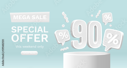 Mega sale special offer, 90 off sale banner. Sign board promotion. Vector