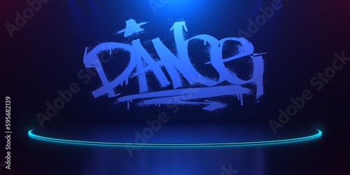 hip hop breakdance stage dancing room with wall for graffity, floor of dance club, 3d illustration rendering background