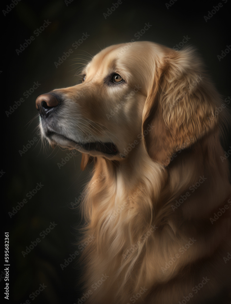 close up portrait of a cute golden retriever in the studio. AI generative close up portrait of a cute golden retriever in the studio. AI generative