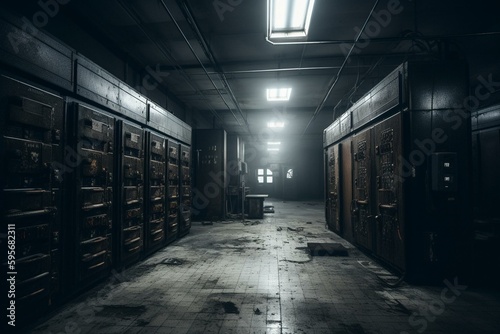 Eerie deserted testing chamber. Generative AI © Kamila