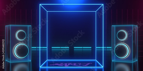 hip hop breakdance stage dancing room with wall for graffity, floor of dance club, 3d illustration rendering background photo