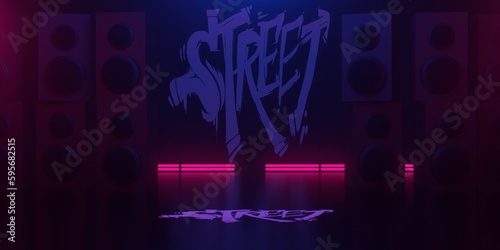 hip hop breakdance stage dancing room with wall for graffity, floor of dance club, 3d illustration rendering background