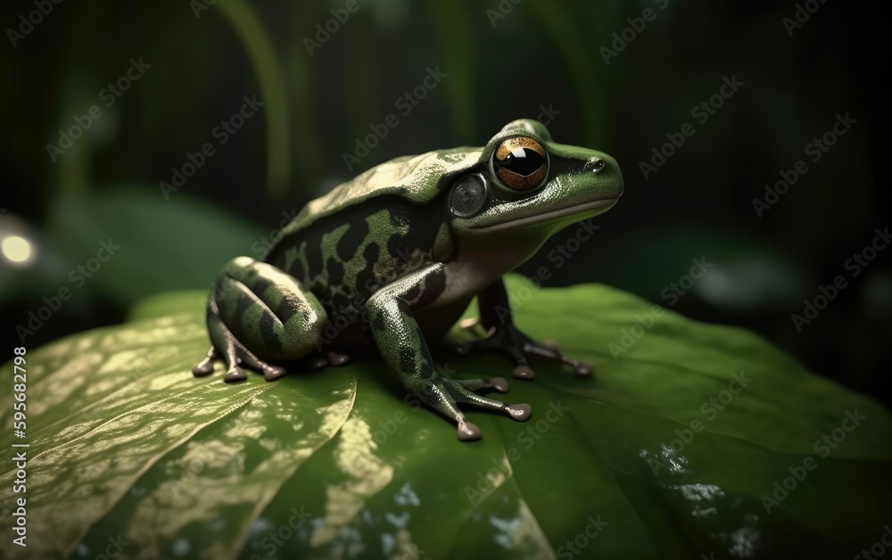 Fototapeta premium A frog or toad sits in a jungle background rainforest frog Generative AI