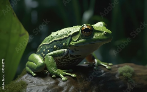 A frog or toad sits in a jungle background rainforest frog Generative AI