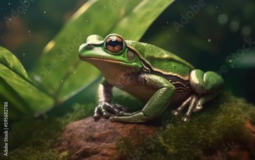 A frog or toad sits in a jungle background rainforest frog Generative AI