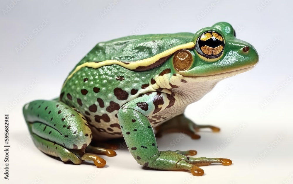 Fototapeta premium A green frog or toad on a white background Generative AI