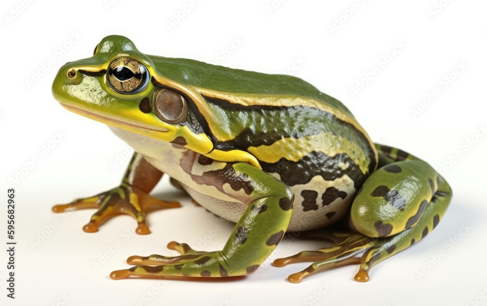Fototapeta premium A green frog or toad on a white background Generative AI