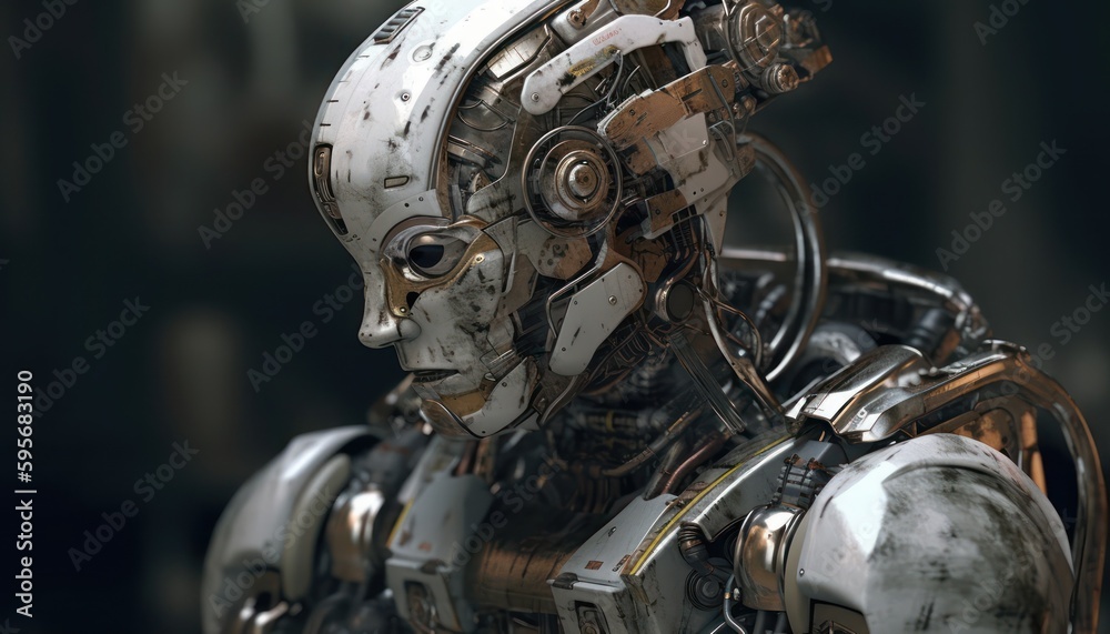 Thinking detaile realistic robot. Generative AI