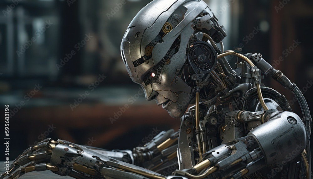 Fototapeta premium Thinking detaile realistic robot. Generative AI