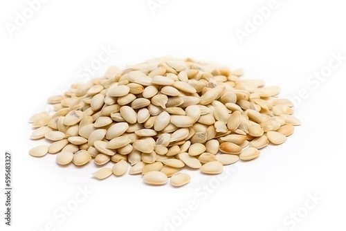 heap of sunflower seeds isolated on a plain white background. Generative AI