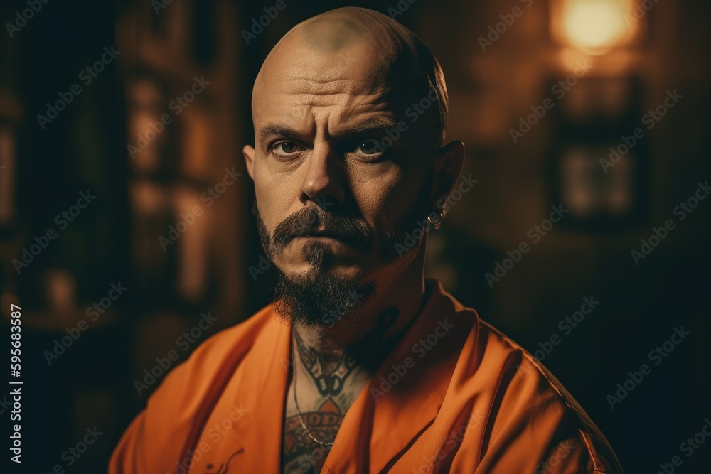 Prisoner in an Orange Suit sitting in prison. Generative Ai Prisoner in an Orange Suit sitting in prison. Generative Ai