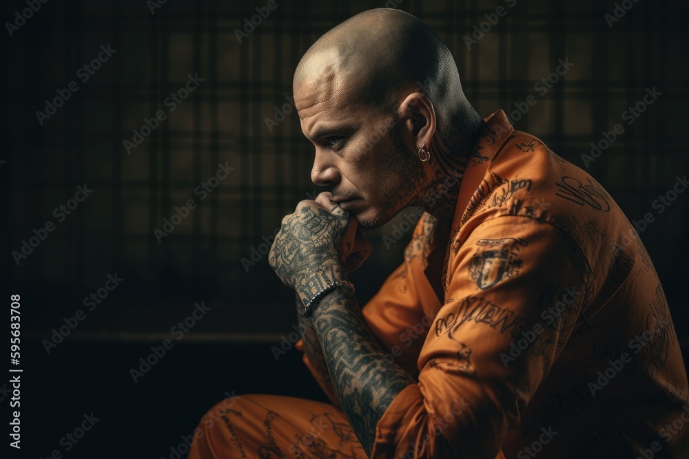 Prisoner in an Orange Suit sitting in prison. Generative Ai Prisoner in an Orange Suit sitting in prison. Generative Ai