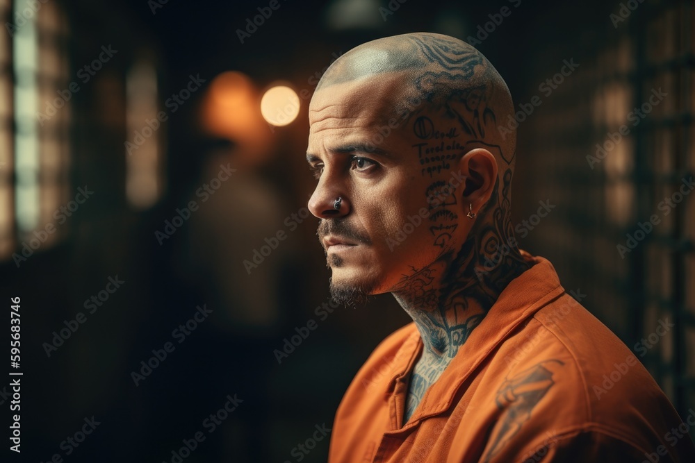Prisoner in an Orange Suit sitting in prison. Generative Ai Prisoner in an Orange Suit sitting in prison. Generative Ai