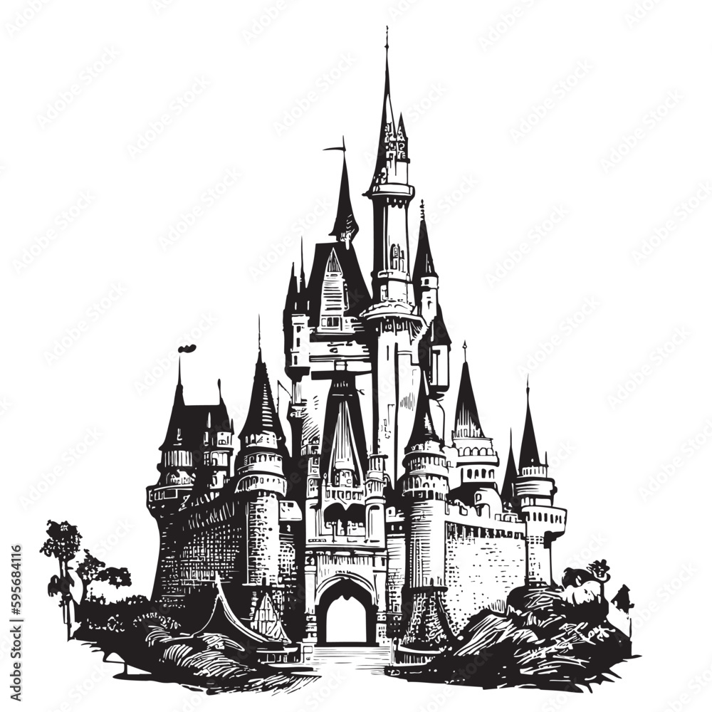 Disney Castle Clip Art Black And White