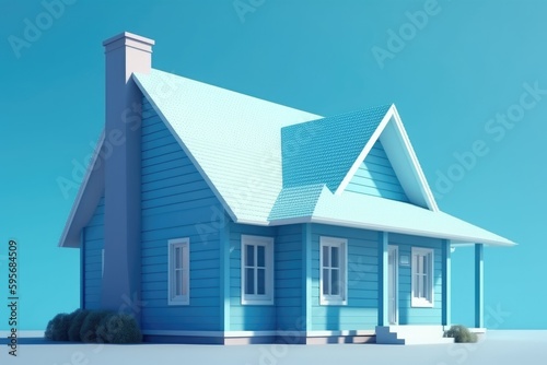 quaint blue house with a matching blue roof. Generative AI