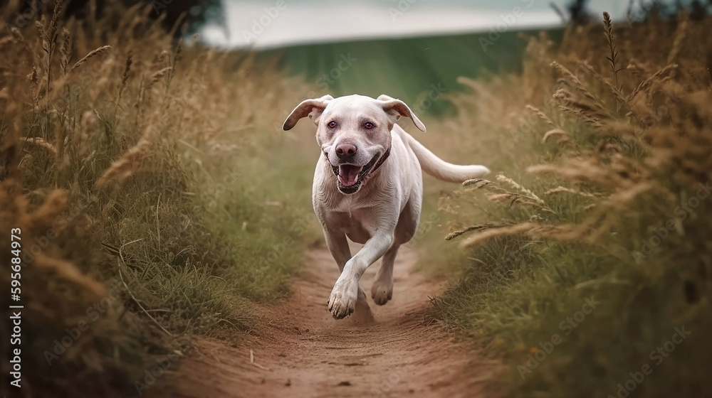 Generative Ai image of a labrador retriever running down a path Generative Ai image of a labrador retriever running down a path