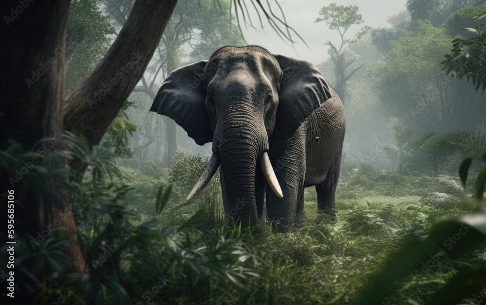 Fototapeta premium An elephant in the jungle background ai generated