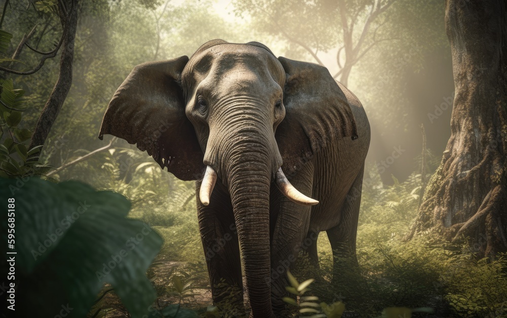 Fototapeta premium An elephant in the jungle background ai generated