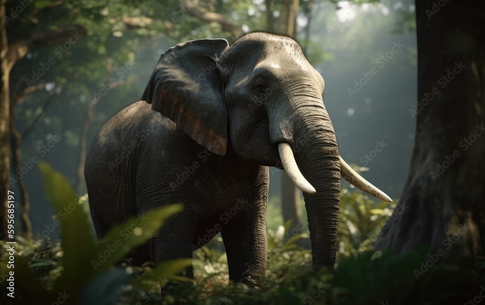 Fototapeta premium An elephant in the jungle background ai generated