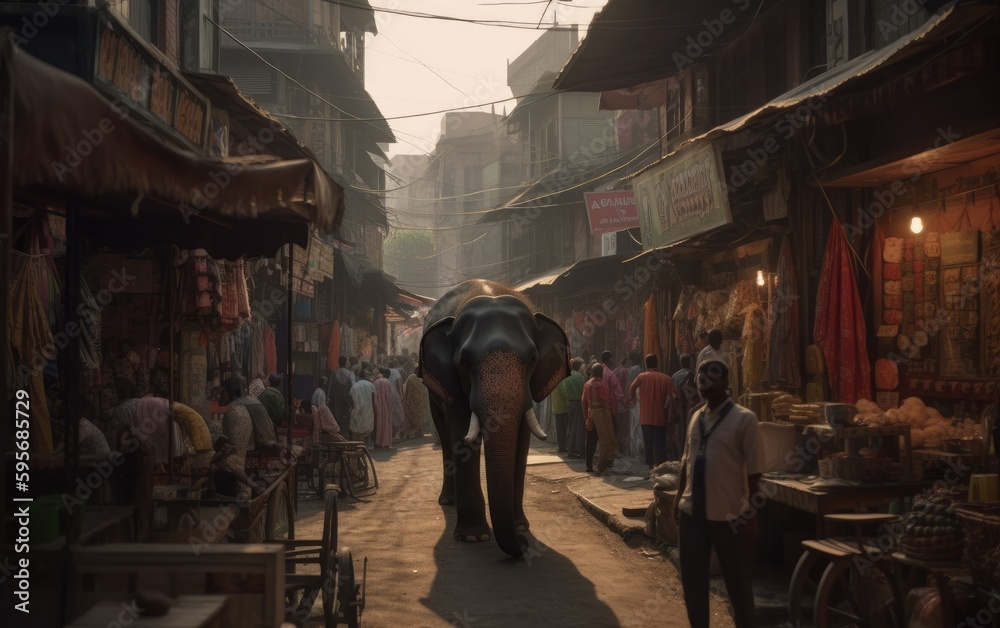 An elephant walking on an Indian city elephant wallpaper Generative AI An elephant walking on an Indian city elephant wallpaper Generative AI
