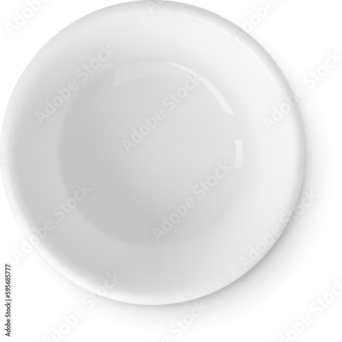 White bowl top view isolated realistic object. Plate clean, empty porcelain dish. Kitchen 3d graphic for cafe, restaurant, pithy vector element