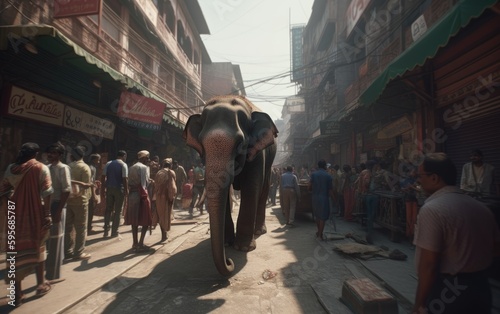 An elephant walking on an Indian city elephant wallpaper Generative AI