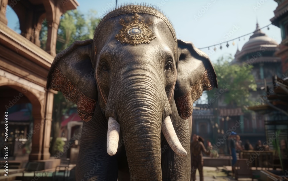 Fototapeta premium An elephant walking on an Indian city elephant wallpaper Generative AI